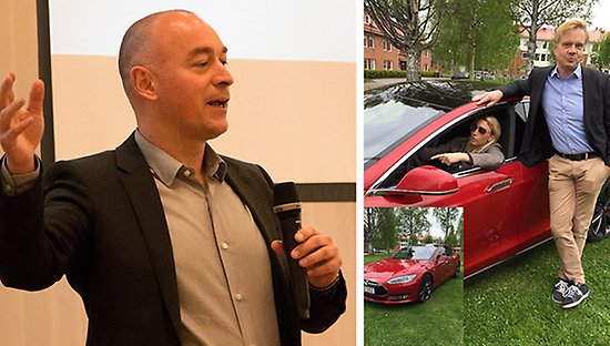 Teslas Nordenchef Peter Bardenfleth-Hansen berättat engagerat om den nya elbilens framtid. Susanne Wiklund Lindström och Peter Hedman var inte sena att testa Tesla.